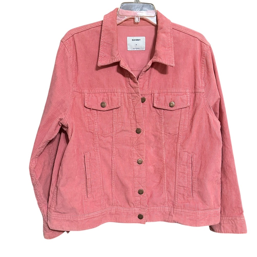 Old Navy Salmon‎ Pink Corduroy Bomber Jacket Women's XL Button Front Long Sleeve